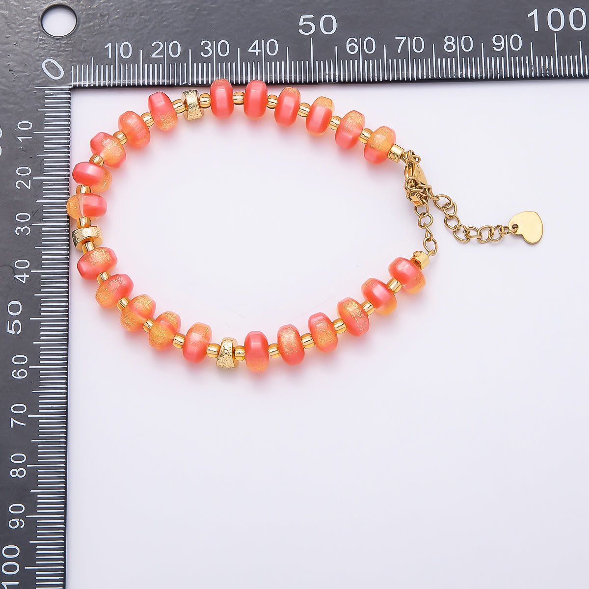 Stainless Steel 8mm Orange, Yellow, Blue, Green, Pink Glitter Rondelle Bead Resin 7 Inch Bracelet w. Extender | WA-04554 ~ WA-04558 - DLUXCA