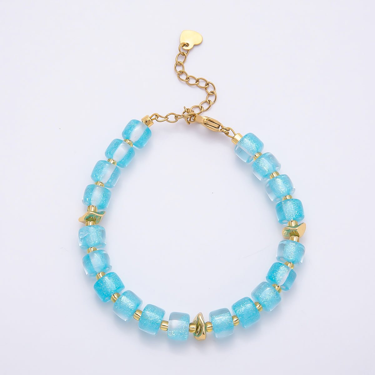 Stainless Steel 8mm Purple, Multicolor, White, Purple, Pink, Blue, Green, Orange Glitter Resin Rondelle Bead 7 Inch Bracelet w. Extender | WA-04573 ~ WA-04580 - DLUXCA