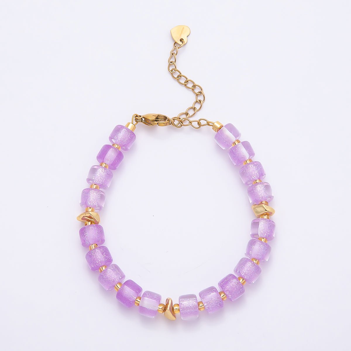 Stainless Steel 8mm Purple, Multicolor, White, Purple, Pink, Blue, Green, Orange Glitter Resin Rondelle Bead 7 Inch Bracelet w. Extender | WA-04573 ~ WA-04580 - DLUXCA