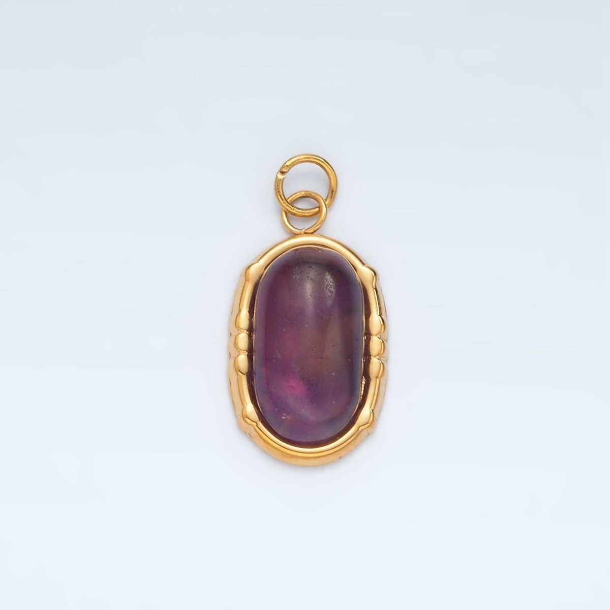 Stainless Steel Amethyst Natural Gemstone Oblong Bezel Charm | P631 - DLUXCA