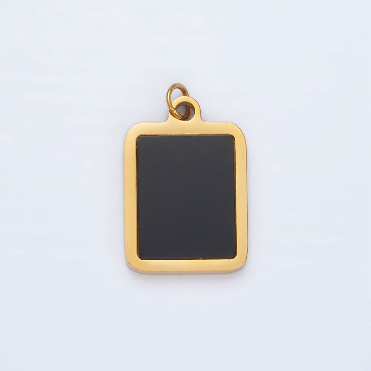 Stainless Steel Black Enamel Bezel Rectangular Charm | P1041 - DLUXCA