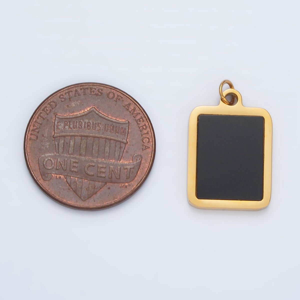 Stainless Steel Black Enamel Bezel Rectangular Charm | P1041 - DLUXCA