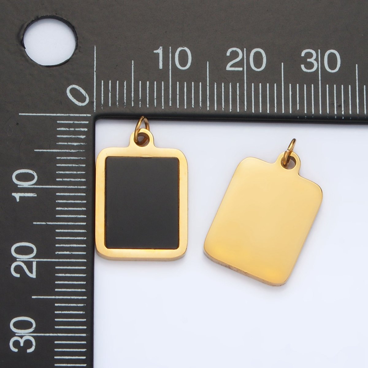 Stainless Steel Black Enamel Bezel Rectangular Charm | P1041 - DLUXCA