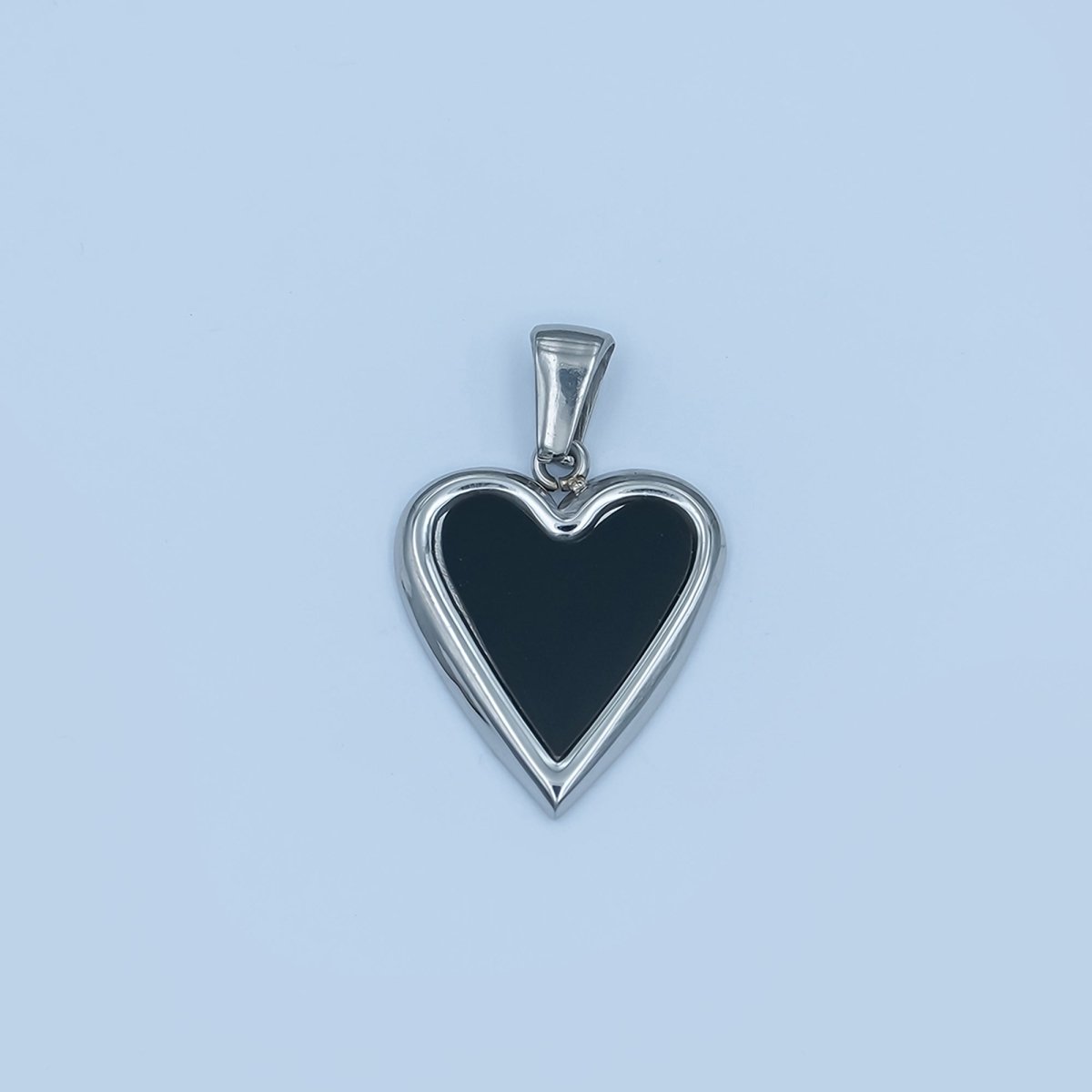 Stainless Steel Black, White Enamel Heart Bezel Pendant | P1420 - DLUXCA