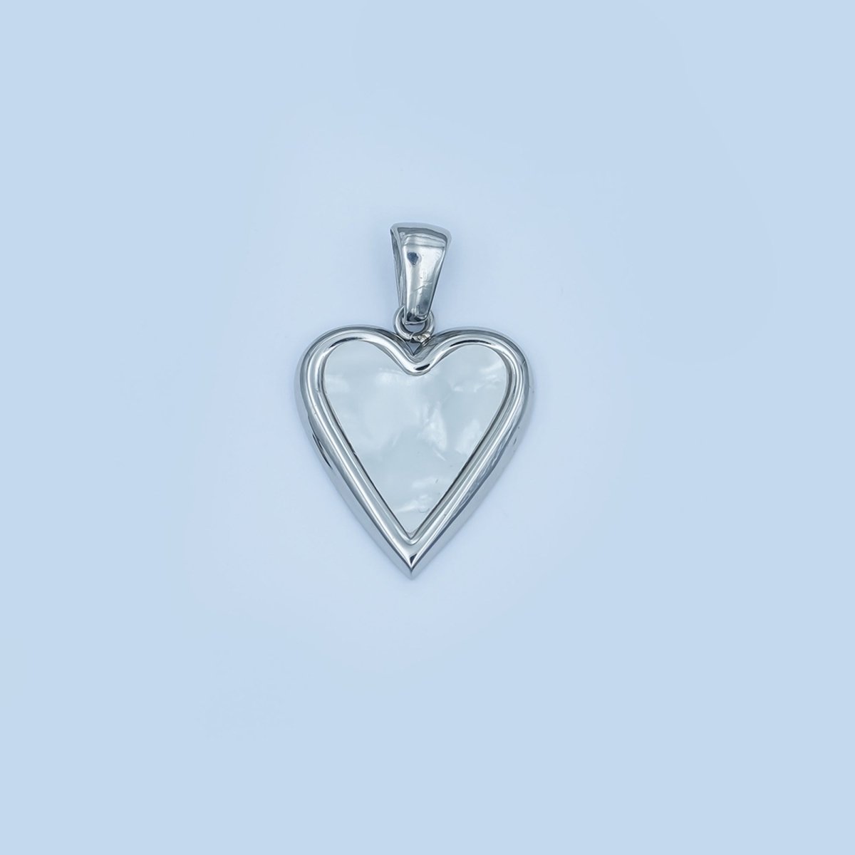 Stainless Steel Black, White Enamel Heart Bezel Pendant | P1420 - DLUXCA