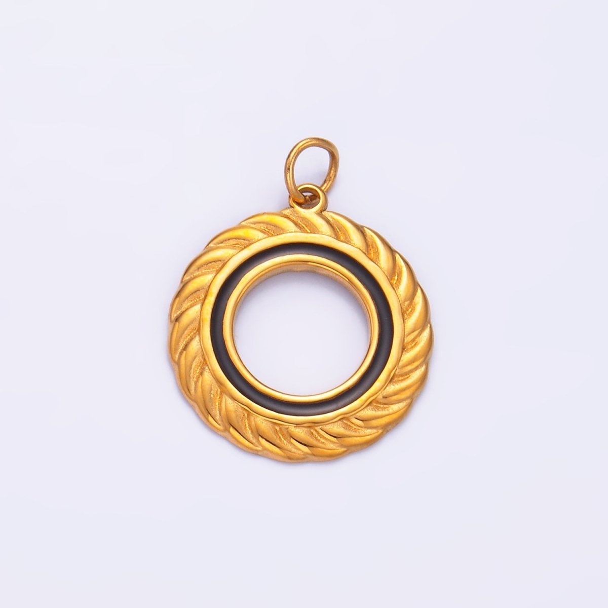 Stainless Steel Black, White, Green, Red Enamel Spiral Open Round Charm | P736 P740 - DLUXCA