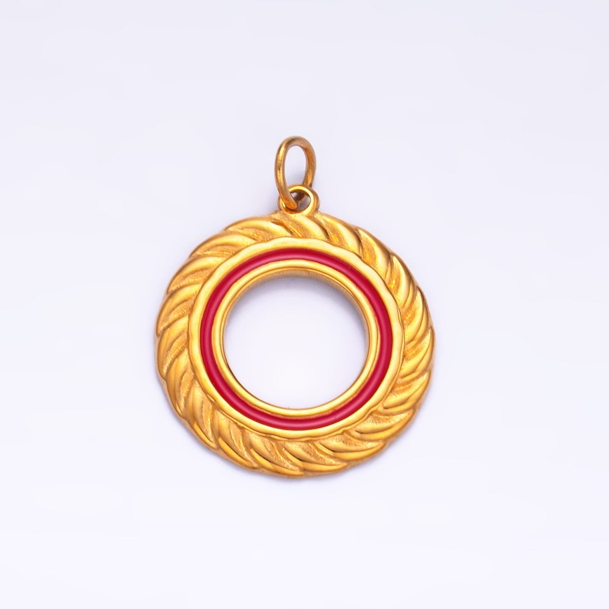 Stainless Steel Black, White, Green, Red Enamel Spiral Open Round Charm | P736 P740 - DLUXCA