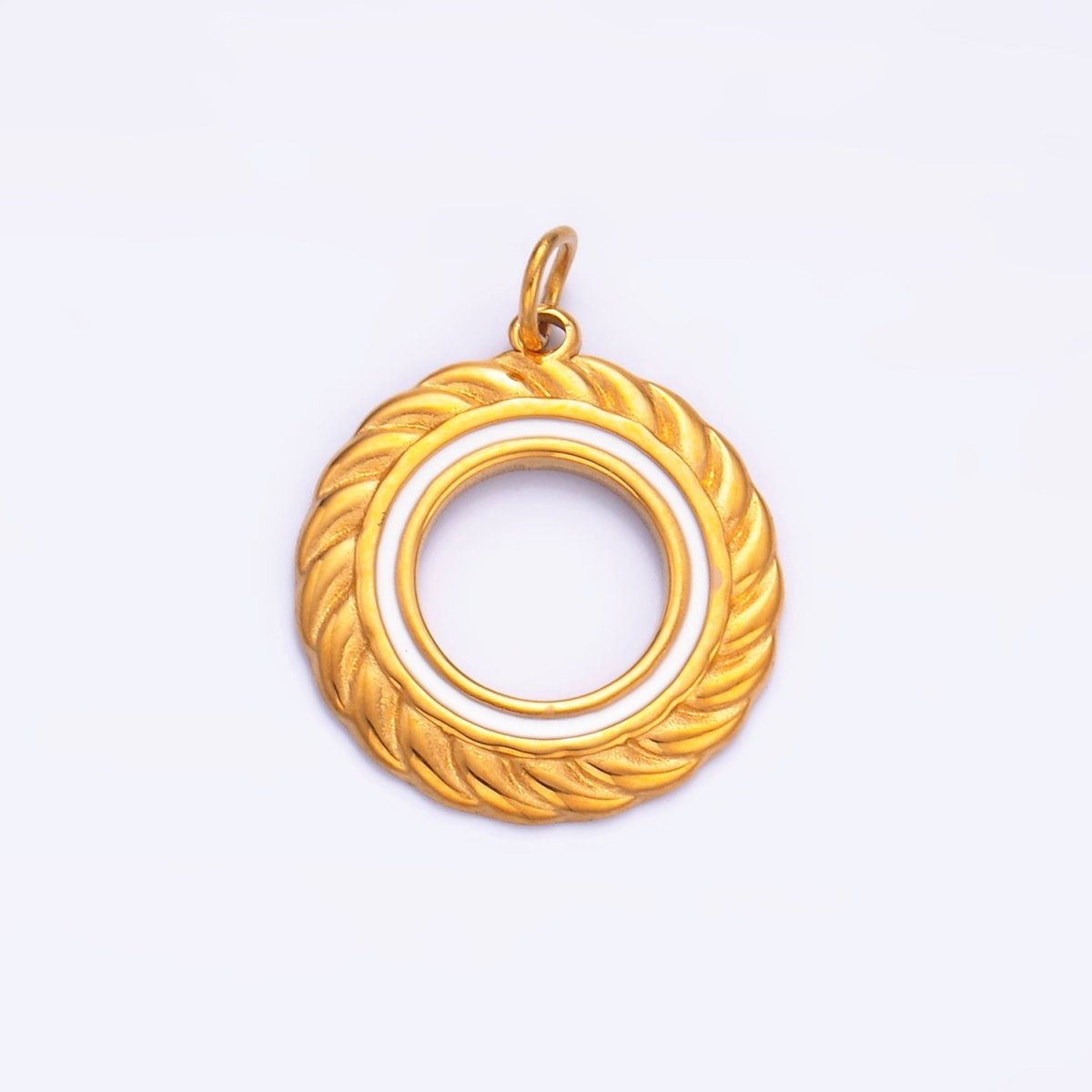 Stainless Steel Black, White, Green, Red Enamel Spiral Open Round Charm | P736 P740 - DLUXCA