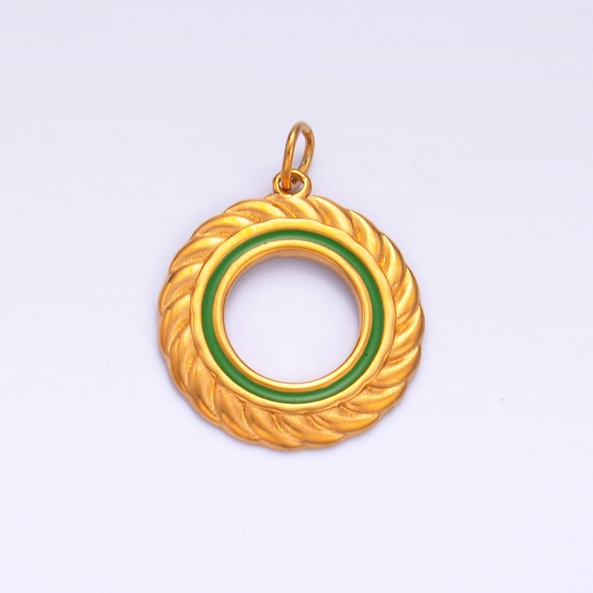 Stainless Steel Black, White, Green, Red Enamel Spiral Open Round Charm | P736 P740 - DLUXCA
