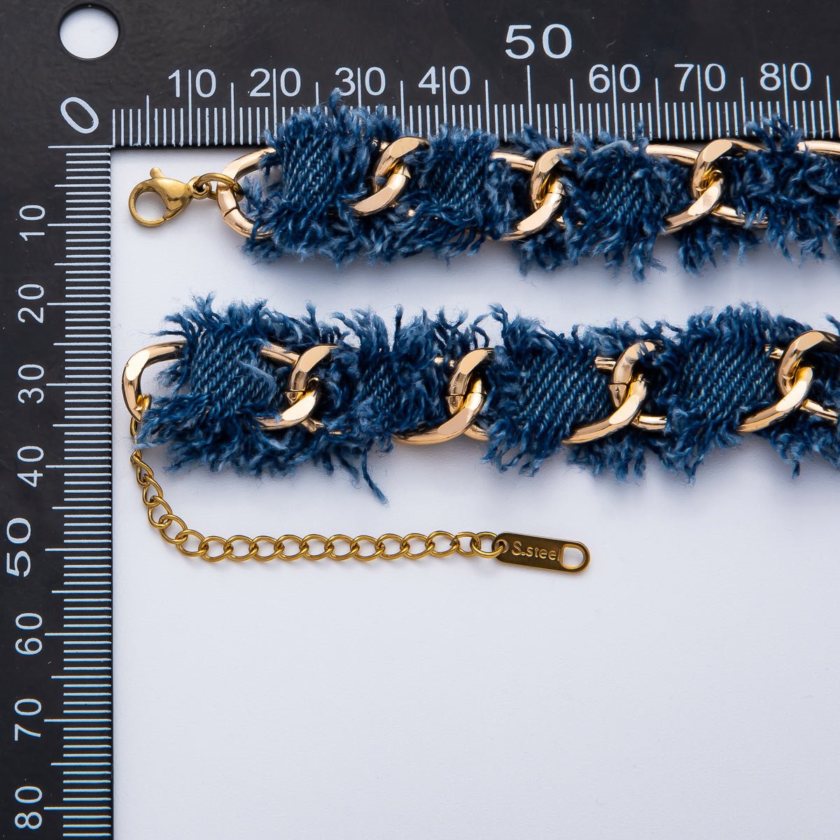 Stainless Steel Blue Denim 16 Inch Handmade Scarf Necklace w. Extender | WA - 3447 WA - 3448 - DLUXCA