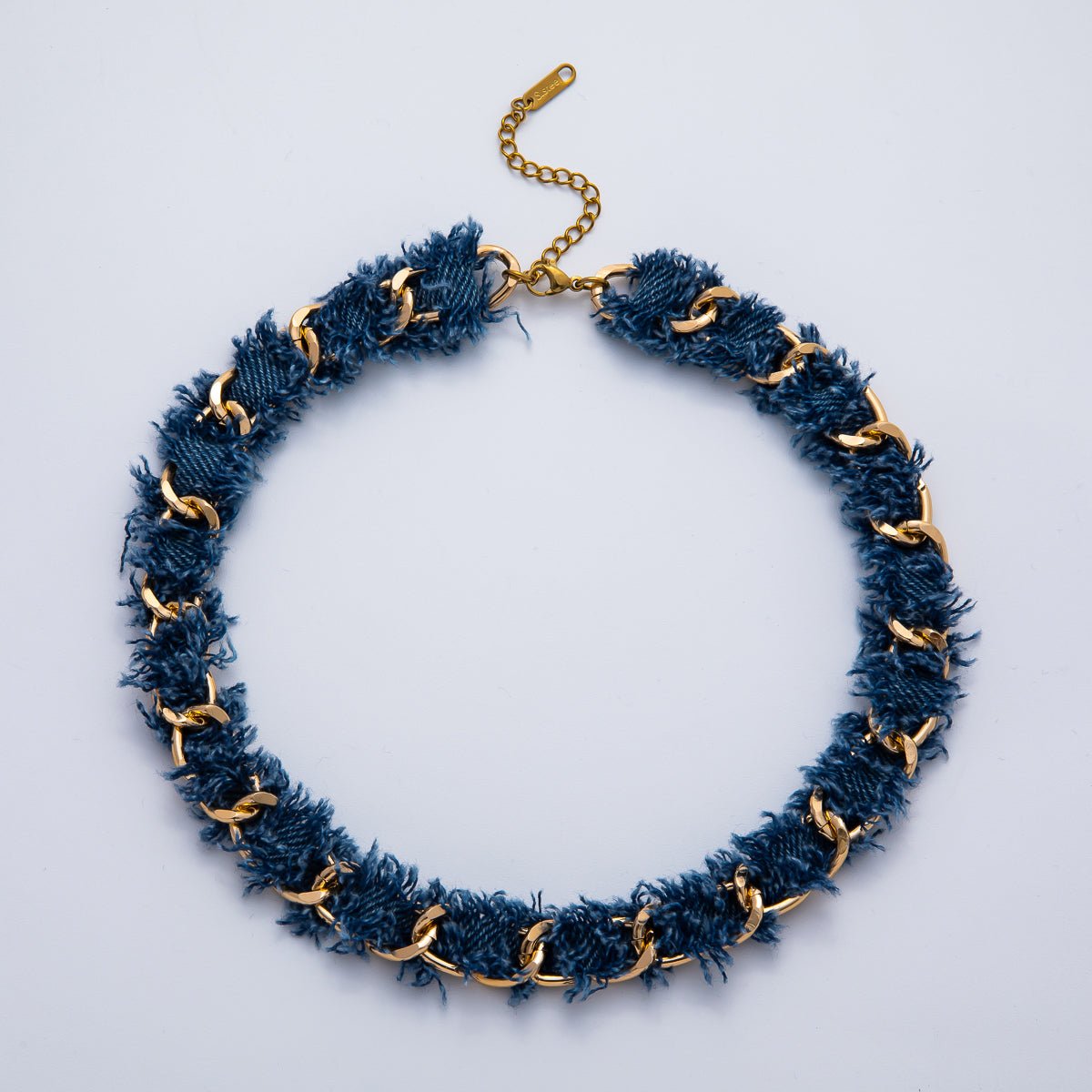 Stainless Steel Blue Denim 16 Inch Handmade Scarf Necklace w. Extender | WA - 3447 WA - 3448 - DLUXCA
