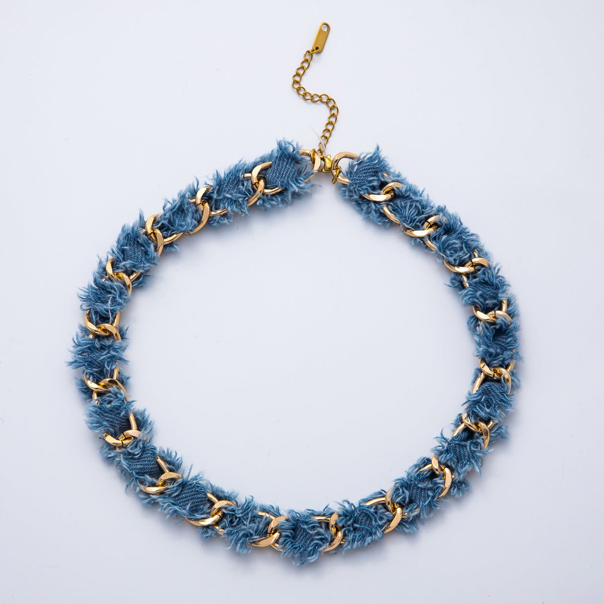 Stainless Steel Blue Denim 16 Inch Handmade Scarf Necklace w. Extender | WA - 3447 WA - 3448 - DLUXCA