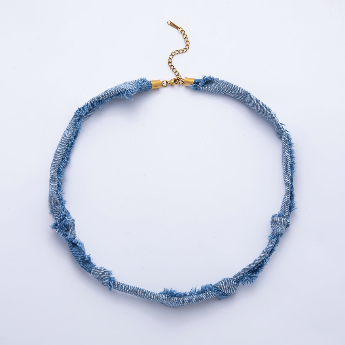 Stainless Steel Blue Denim Knot 19 Inch Handmade Scarf Necklace w. Extender | WA - 1755 WA - 1761 WA - 1762 - DLUXCA