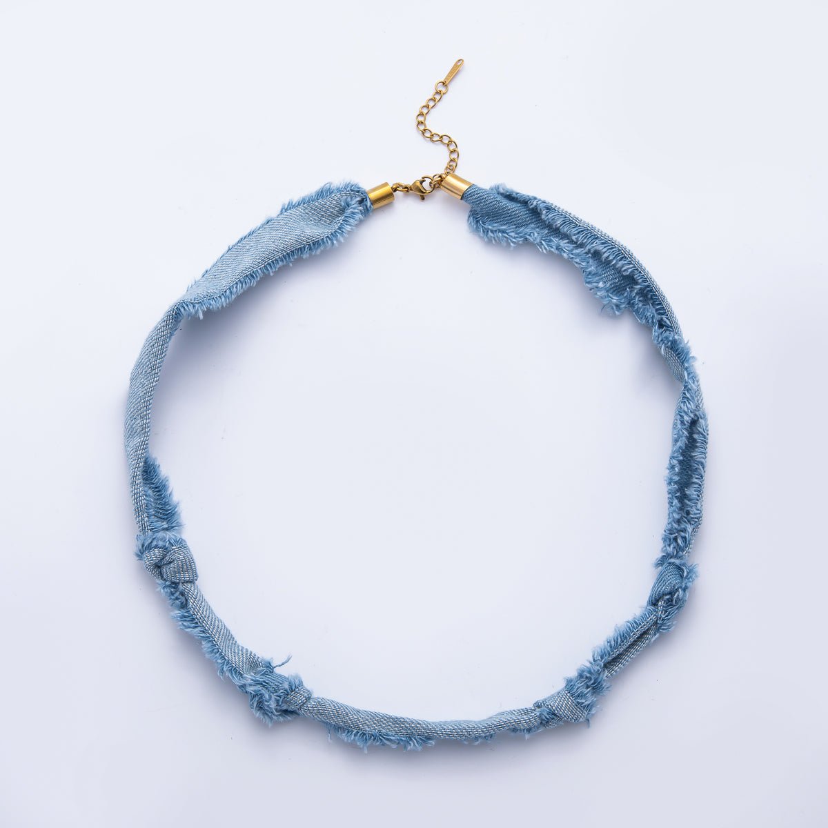 Stainless Steel Blue Denim Knot 19 Inch Handmade Scarf Necklace w. Extender | WA - 1755 WA - 1761 WA - 1762 - DLUXCA