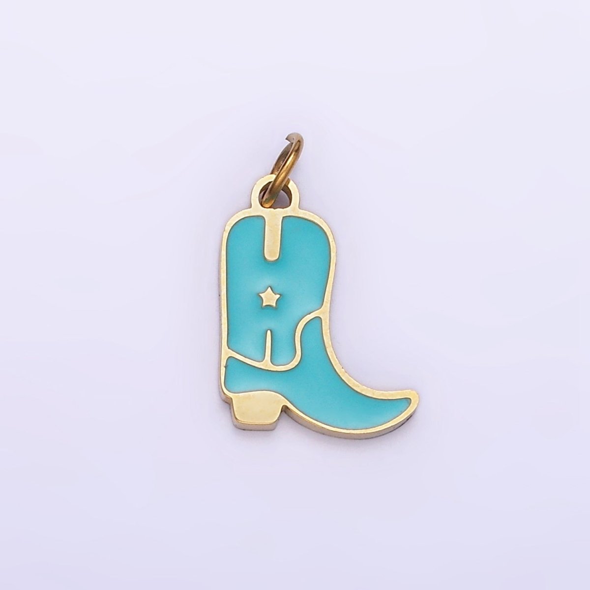 Stainless Steel Blue, Pink Enamel Star Cowboy Boots Shoes Charm | P959 - DLUXCA