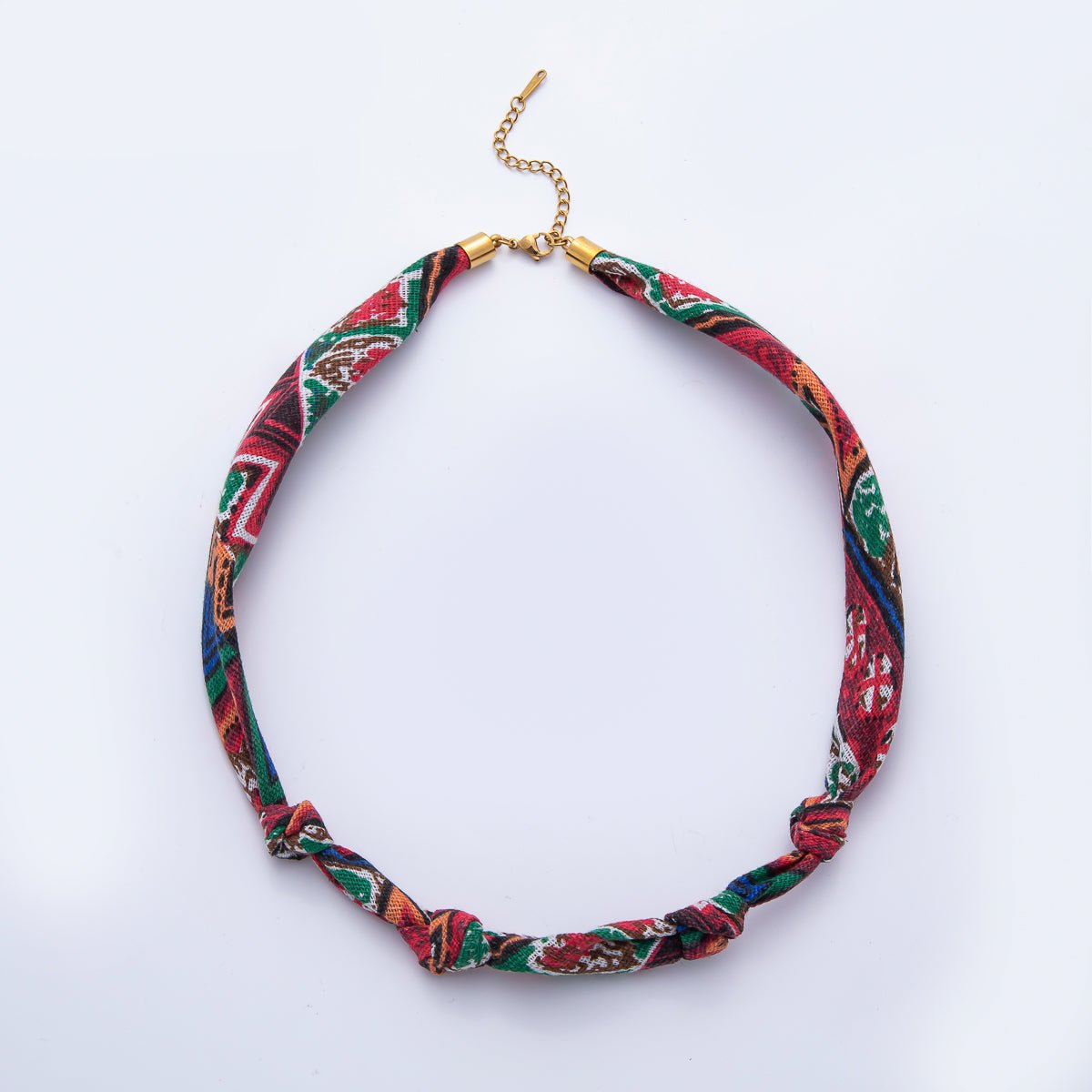 Stainless Steel Blue, Red, White Knot Geometric 18 Inch Handmade Cotton Scarf Necklace w. Extender | WA - 1864 ~ WA - 1904 - DLUXCA