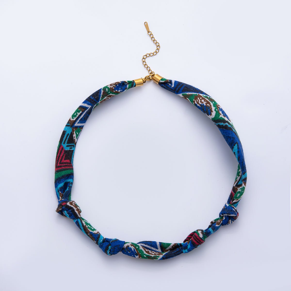 Stainless Steel Blue, Red, White Knot Geometric 18 Inch Handmade Cotton Scarf Necklace w. Extender | WA - 1864 ~ WA - 1904 - DLUXCA