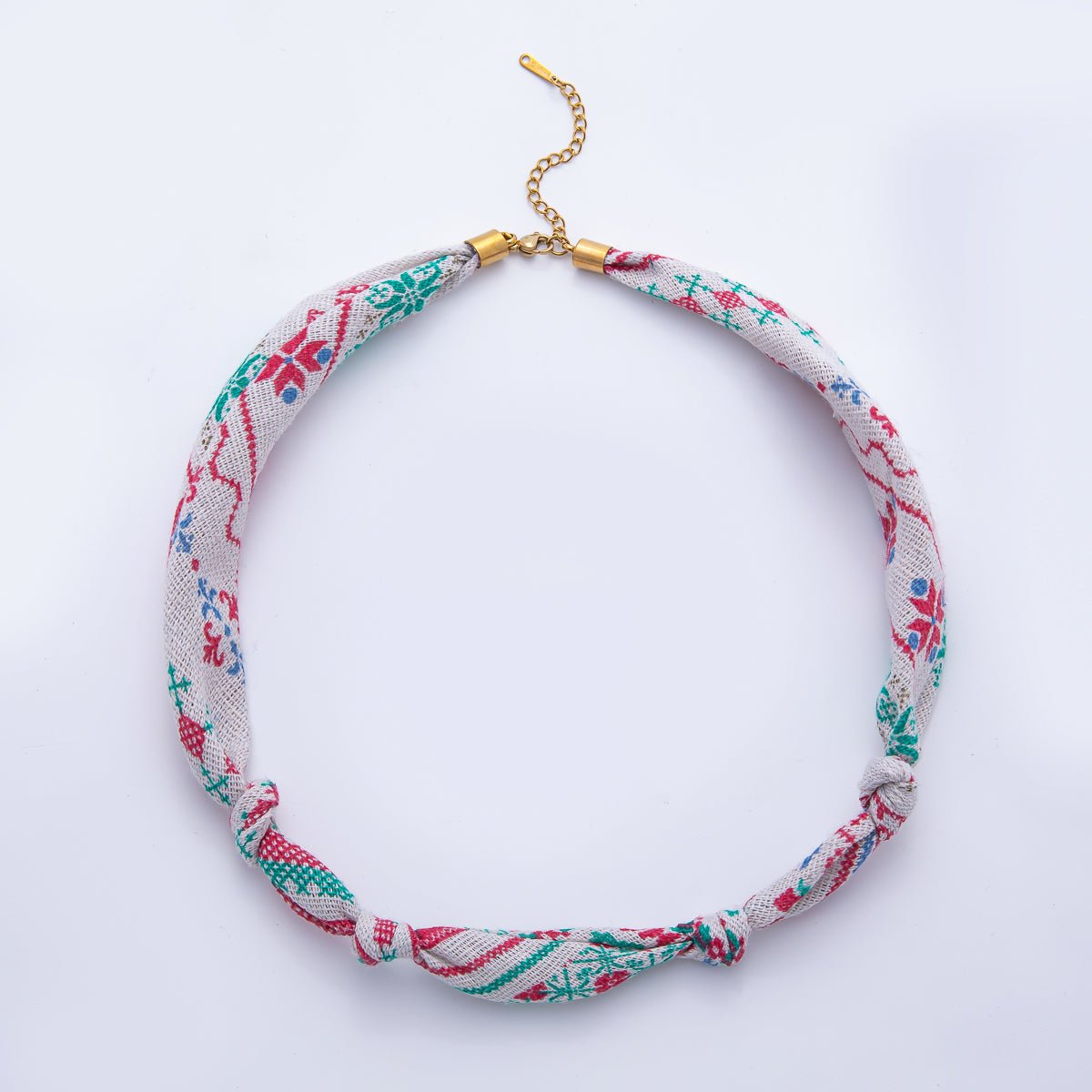 Stainless Steel Blue, Red, White Knot Geometric 18 Inch Handmade Cotton Scarf Necklace w. Extender | WA - 1864 ~ WA - 1904 - DLUXCA