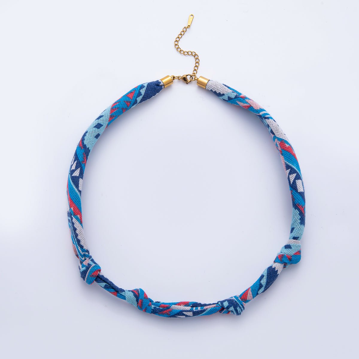 Stainless Steel Blue, Red, White Knot Geometric 18 Inch Handmade Cotton Scarf Necklace w. Extender | WA - 1864 ~ WA - 1904 - DLUXCA