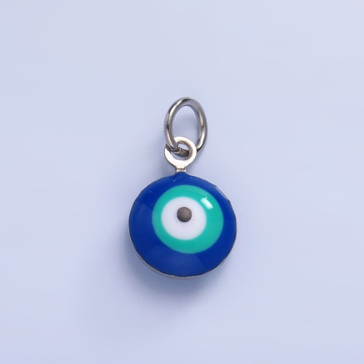 Stainless Steel Blue, White Evil Eye Enamel Round Charm in Gold & Silver | P729 P731 - DLUXCA