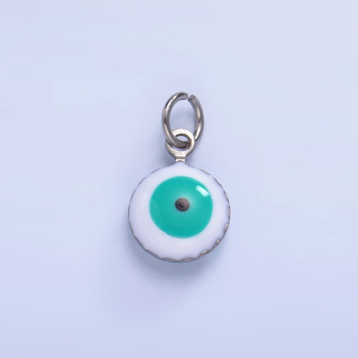 Stainless Steel Blue, White Evil Eye Enamel Round Charm in Gold & Silver | P729 P731 - DLUXCA