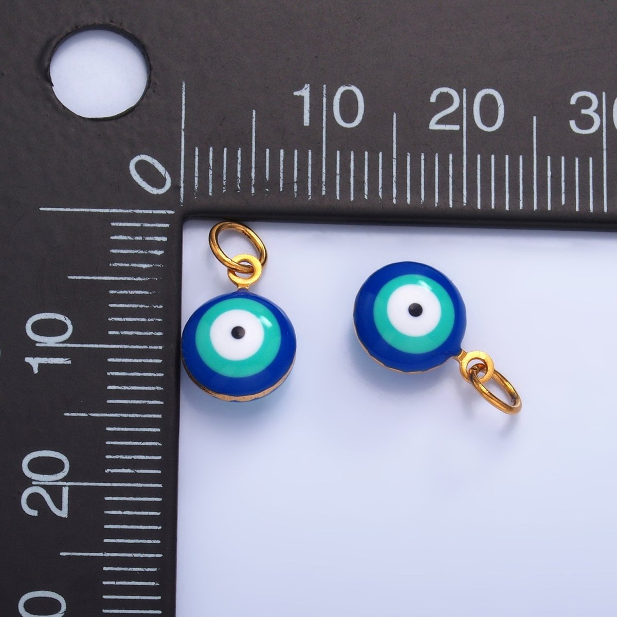 Stainless Steel Blue, White Evil Eye Enamel Round Charm in Gold & Silver | P729 P731 - DLUXCA