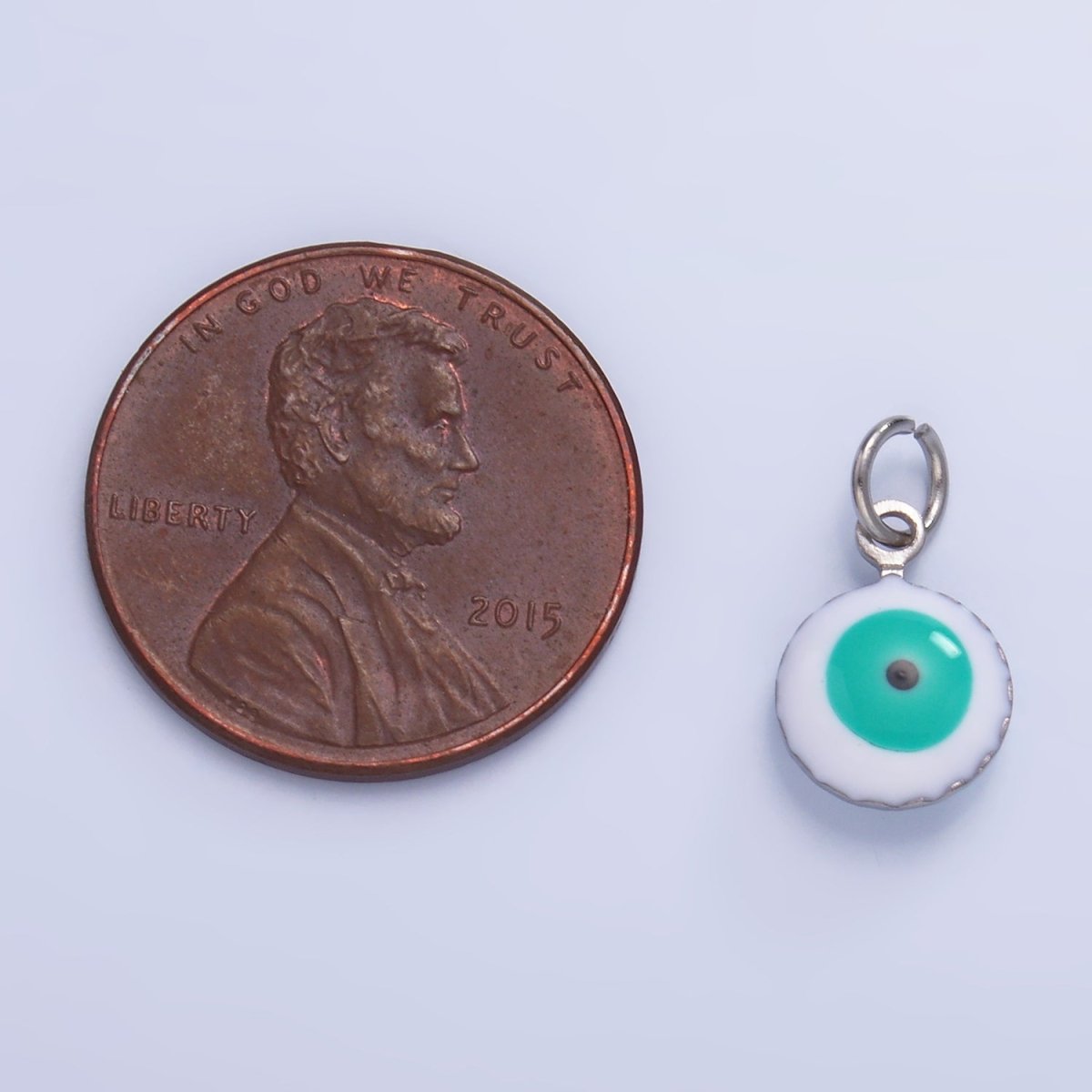 Stainless Steel Blue, White Evil Eye Enamel Round Charm in Gold & Silver | P729 P731 - DLUXCA