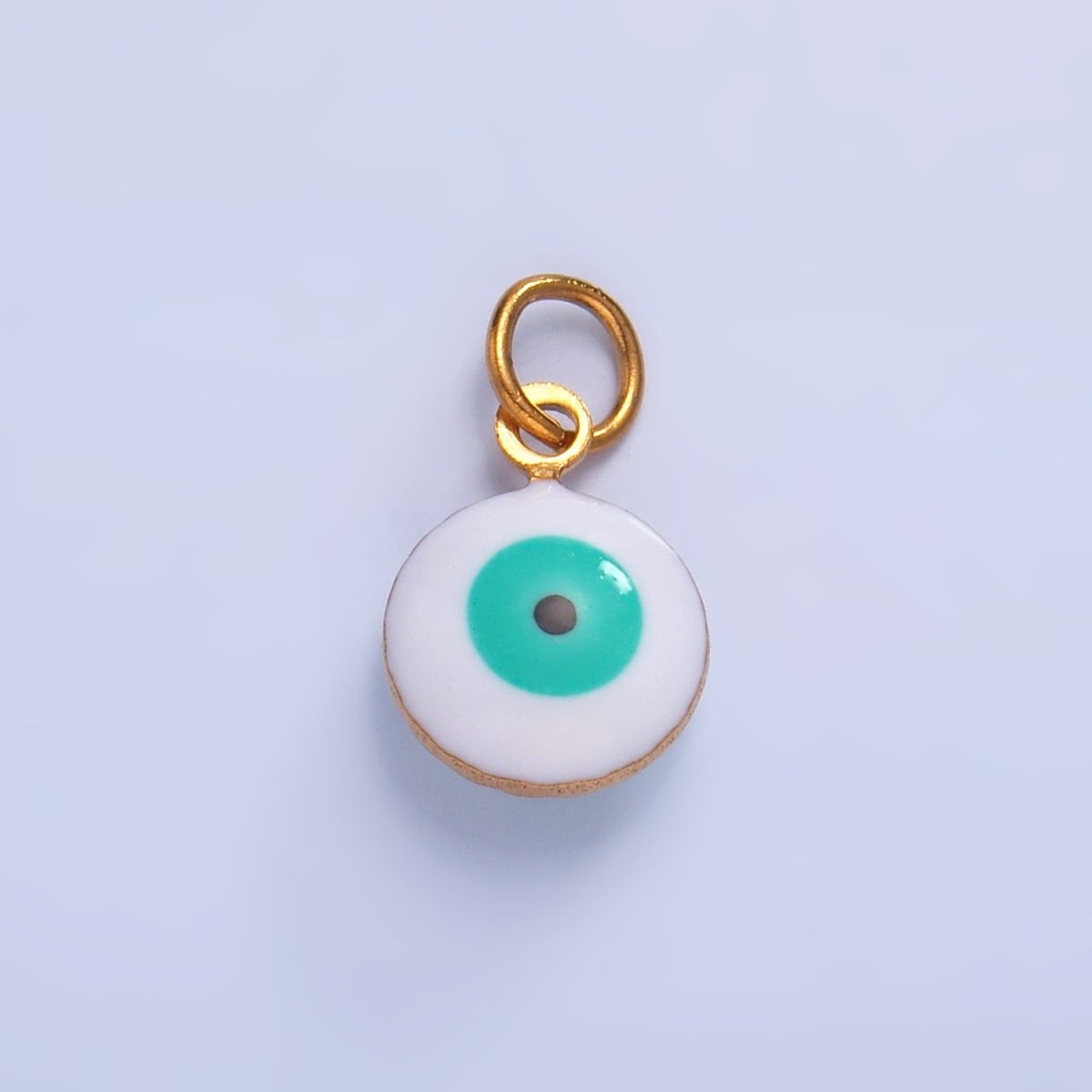 Stainless Steel Blue, White Evil Eye Enamel Round Charm in Gold & Silver | P729 P731 - DLUXCA