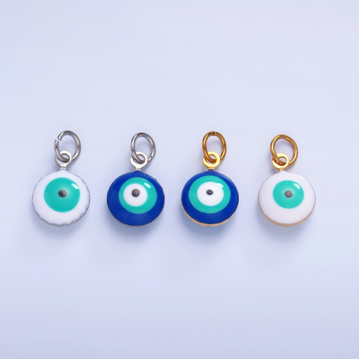 Stainless Steel Blue, White Evil Eye Enamel Round Charm in Gold & Silver | P729 P731 - DLUXCA
