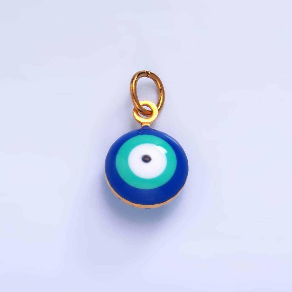 Stainless Steel Blue, White Evil Eye Enamel Round Charm in Gold & Silver | P729 P731 - DLUXCA