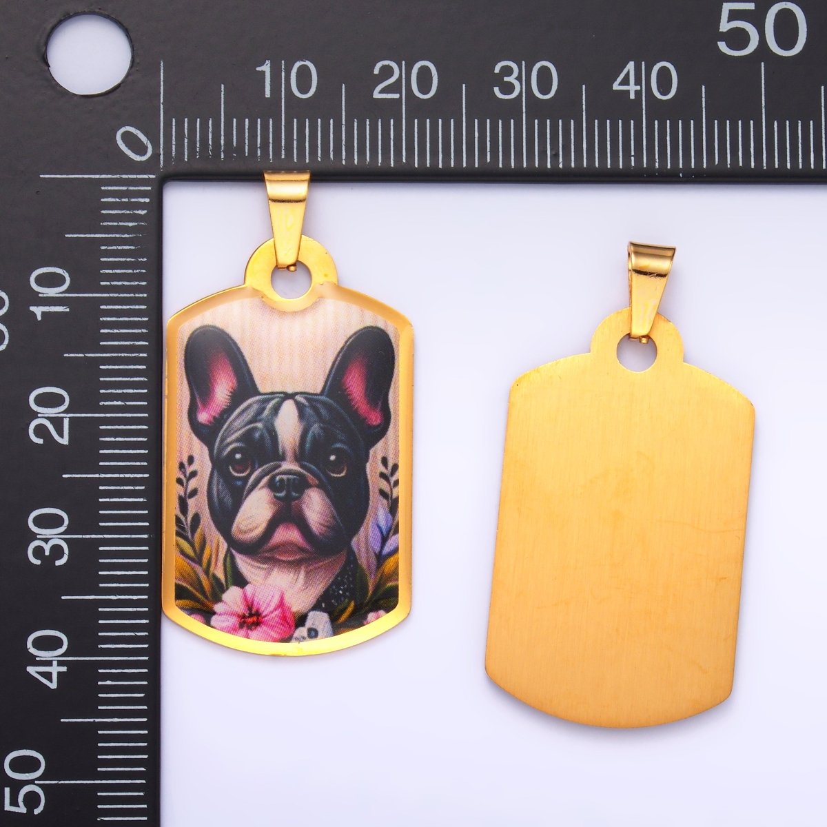 Stainless Steel Boston Terrier French Bulldog Dog Rectangular Tag Pendant | P1214 - DLUXCA