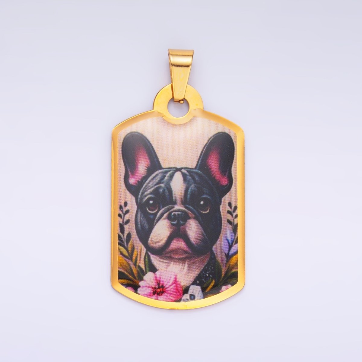 Stainless Steel Boston Terrier French Bulldog Dog Rectangular Tag Pendant | P1214 - DLUXCA