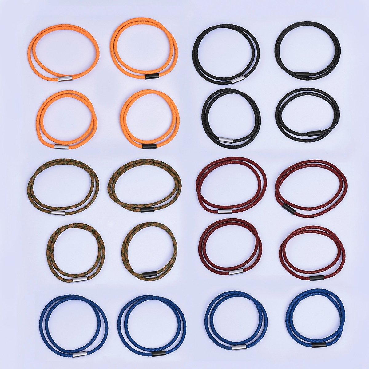 Stainless Steel Braided Leather Cord Bracelet in Orange, Blue, Brown, Black for Men Jewelry | WA1018 - WA1236 - DLUXCA