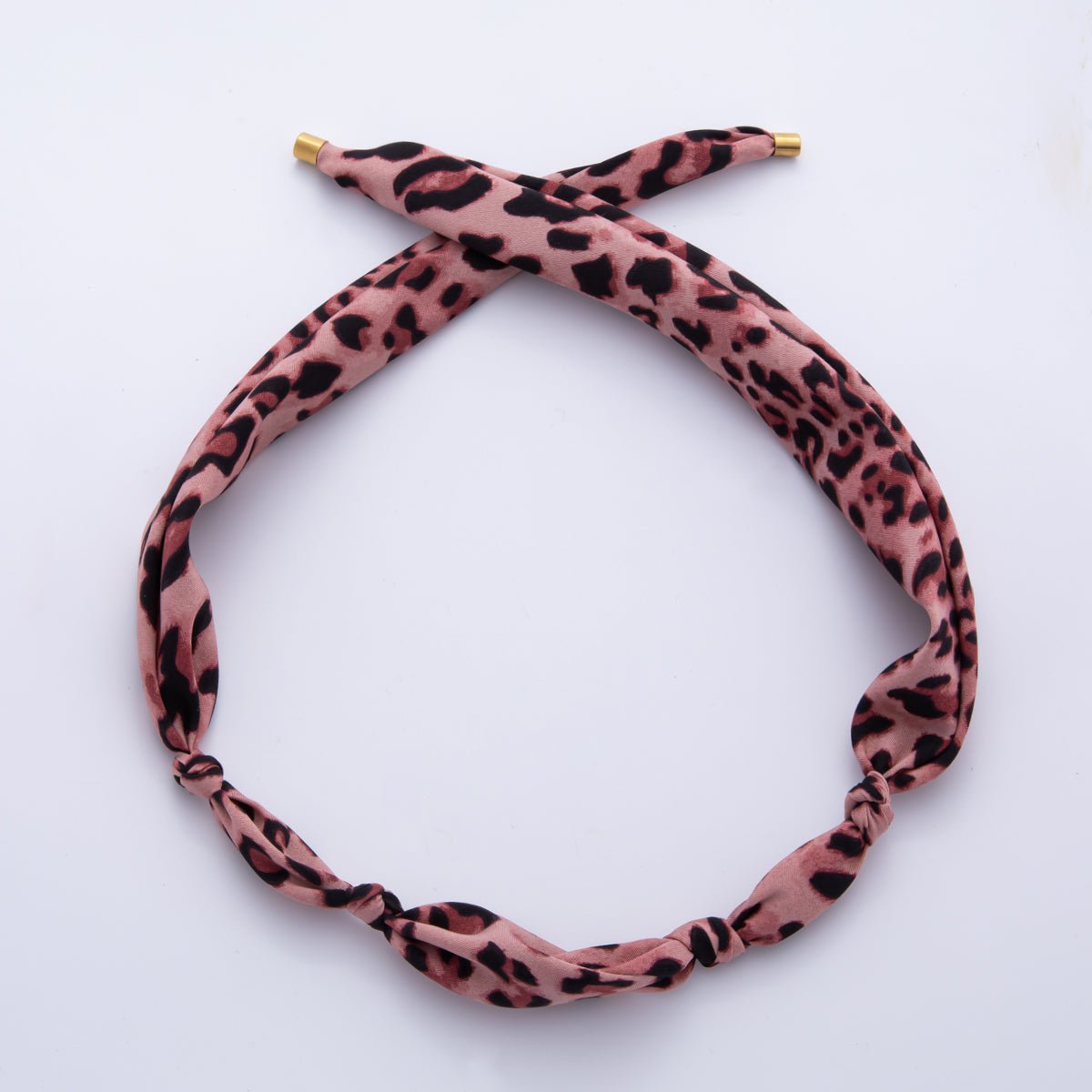 Stainless Steel Brown Black Cheetah Leopard Print Soft Faux Silk Bandana Scarf Necklace | WA - 976 ~ WA - 987 - DLUXCA