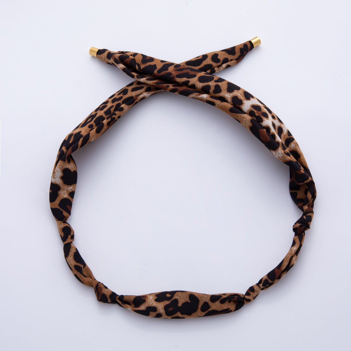 Stainless Steel Brown Black Cheetah Leopard Print Soft Faux Silk Bandana Scarf Necklace | WA - 976 ~ WA - 987 - DLUXCA