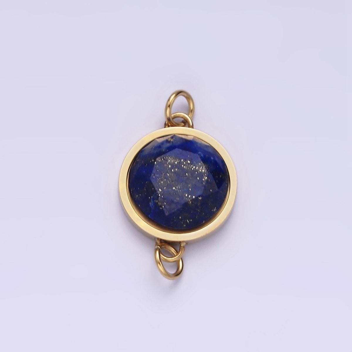 Stainless Steel Charm Connector Black Onyx, Blue Lapiz Multifaceted Round Bezel Link Connector | G713 G714 - DLUXCA