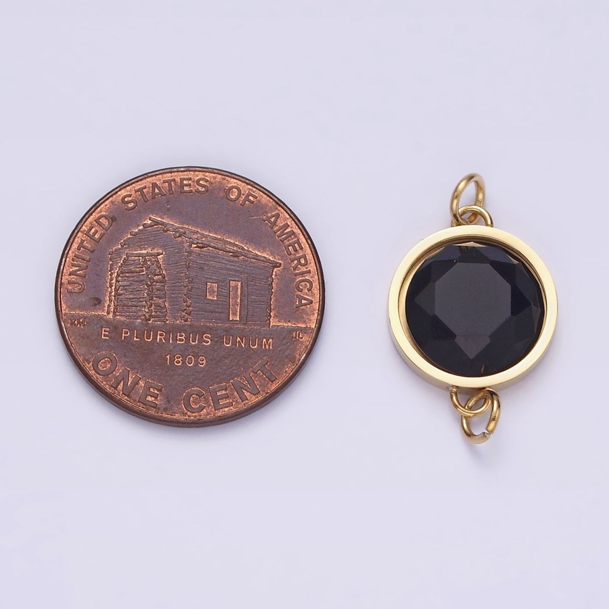 Stainless Steel Charm Connector Black Onyx, Blue Lapiz Multifaceted Round Bezel Link Connector | G713 G714 - DLUXCA