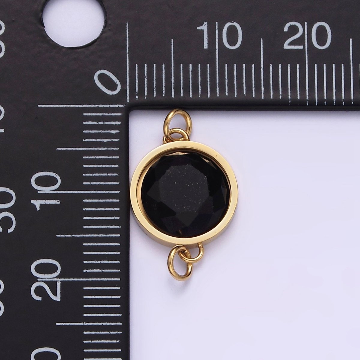 Stainless Steel Charm Connector Black Onyx, Blue Lapiz Multifaceted Round Bezel Link Connector | G713 G714 - DLUXCA