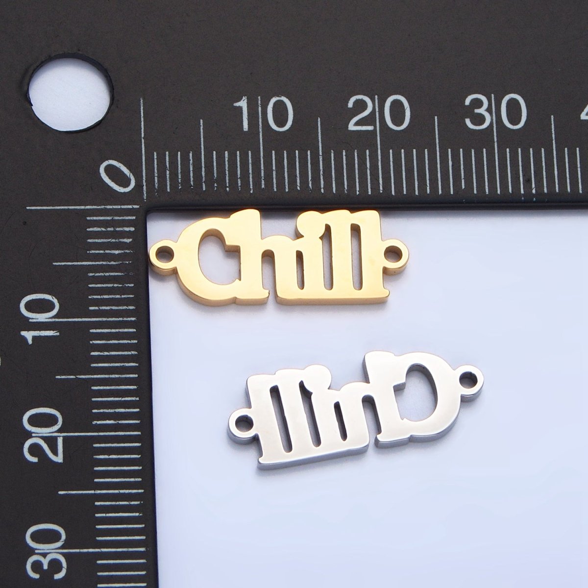 Stainless Steel "Chill" Word Charm Connector in Gold & Silver | G - 455 - DLUXCA