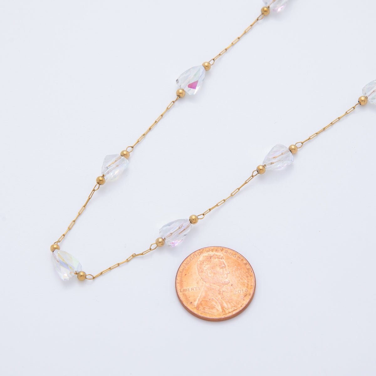 Stainless Steel Clear AB Multifaceted Irregular Gemstone Paperclip Unfinished Chain by Yard | Roll - 1606 - DLUXCA