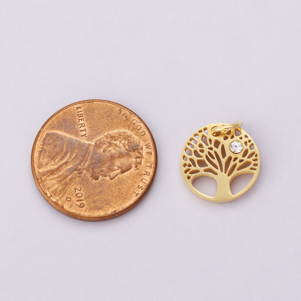 Stainless Steel Clear CZ Natural Tree Open Charm in Gold & Silver | E00631 - DLUXCA
