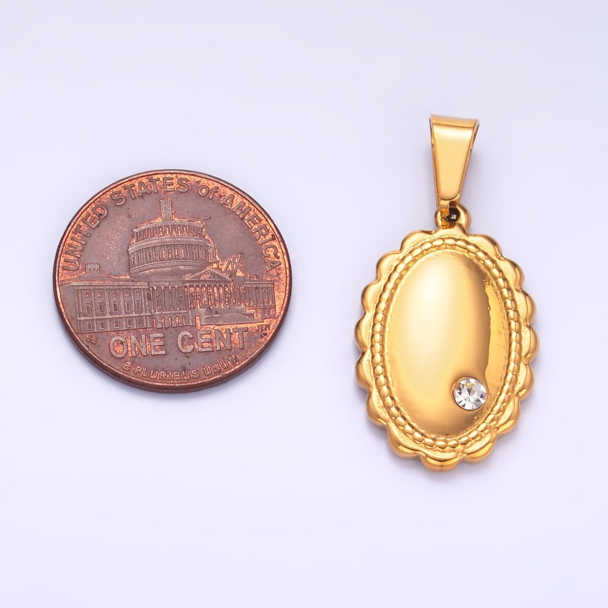 Stainless Steel Clear CZ Oval Quilted Minimalist Pendant | P719 - DLUXCA