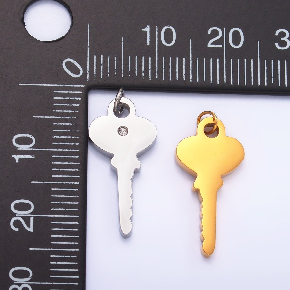Stainless Steel Clear CZ Vintage Key Charm in Gold & Silver | P849 - DLUXCA