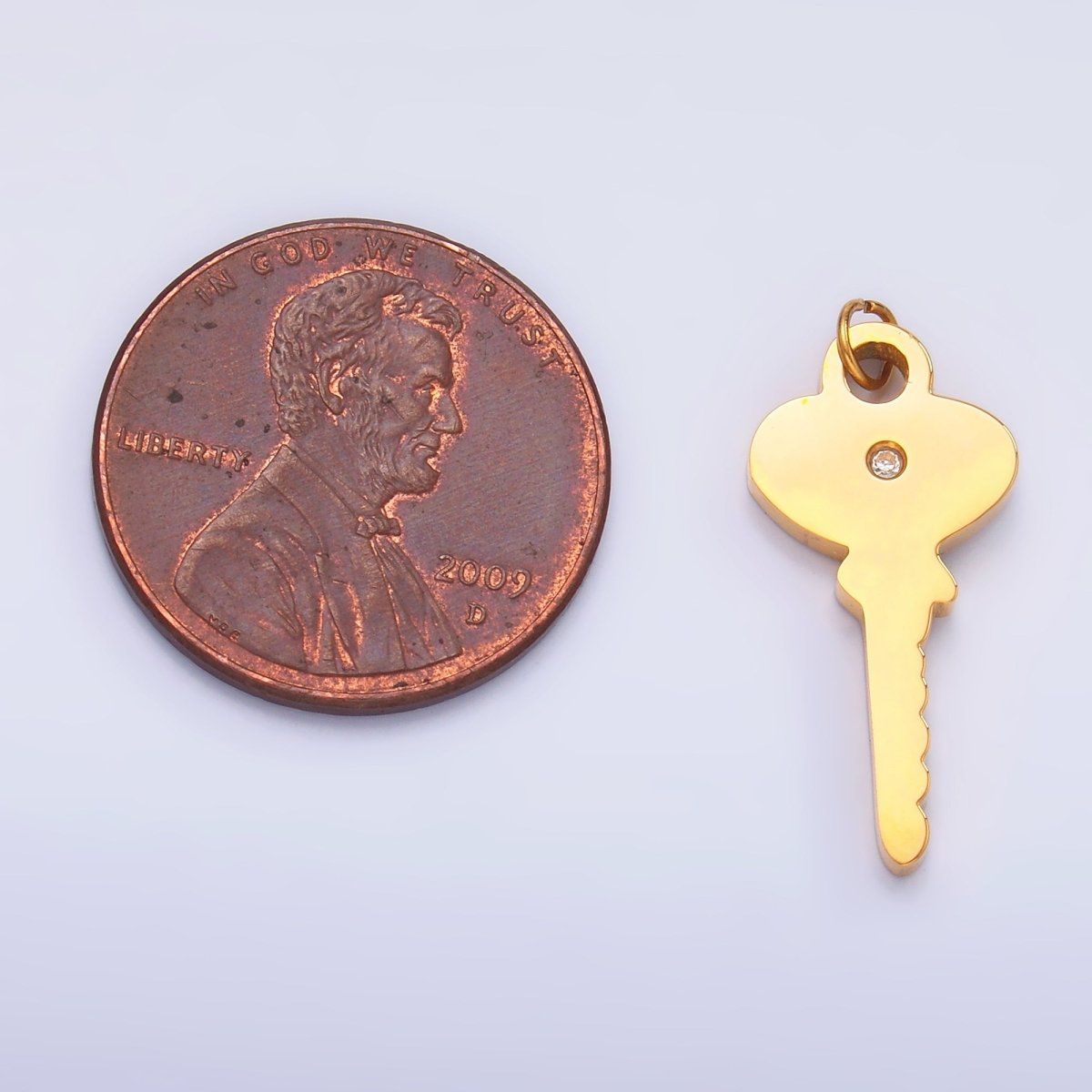 Stainless Steel Clear CZ Vintage Key Charm in Gold & Silver | P849 - DLUXCA