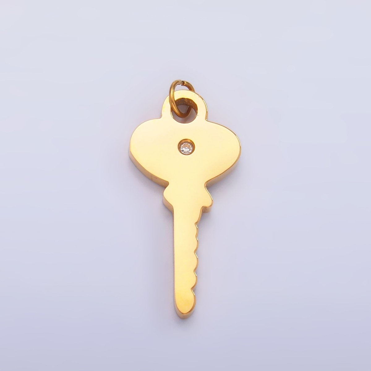 Stainless Steel Clear CZ Vintage Key Charm in Gold & Silver | P849 - DLUXCA