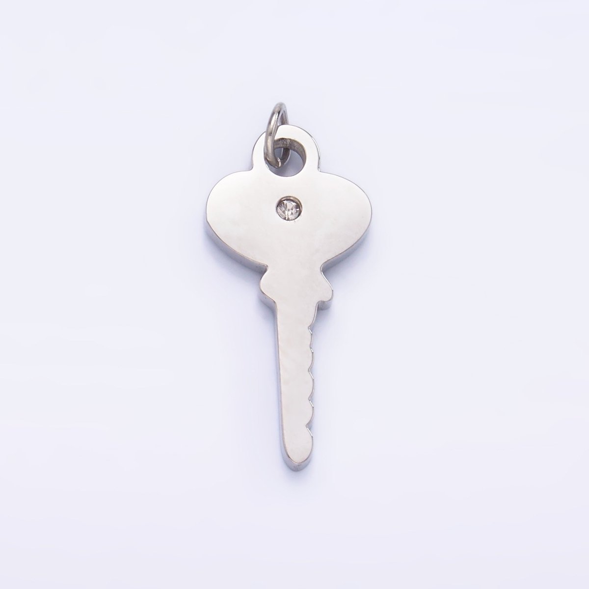Stainless Steel Clear CZ Vintage Key Charm in Gold & Silver | P849 - DLUXCA