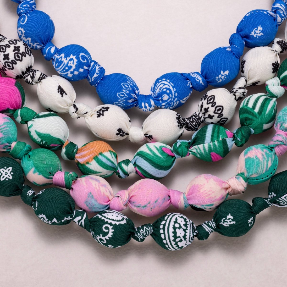 Stainless Steel Colorful Fabric Wrapped Bead Statement 17 Inch Handmade Scarf Necklace w. Extender | WA - 04396 - WA - 04400 - DLUXCA