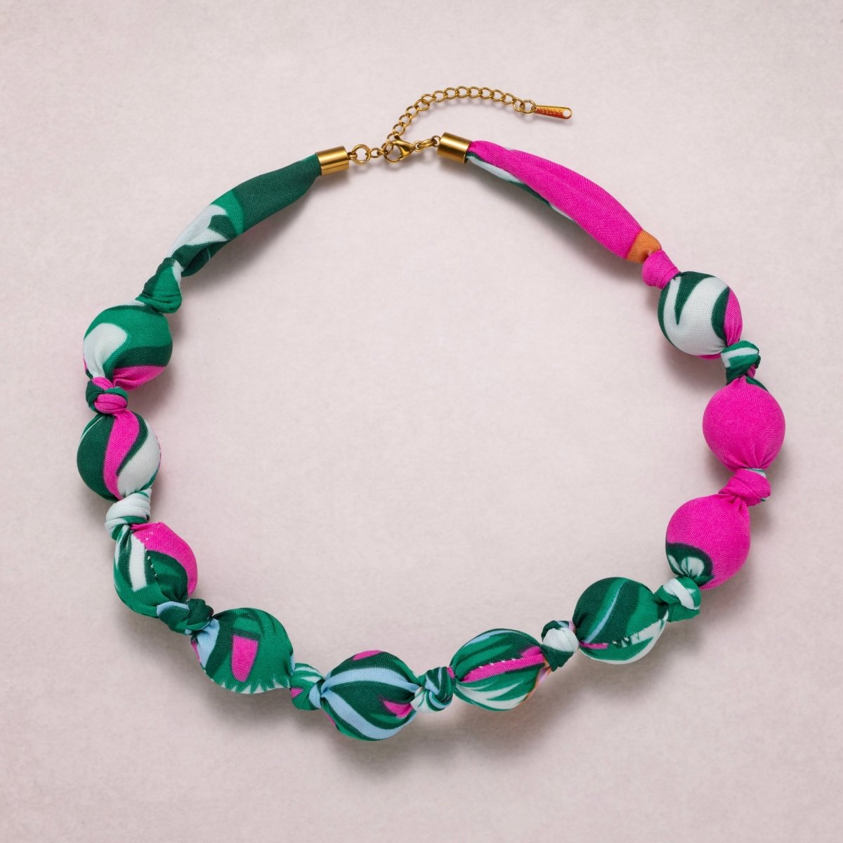 Stainless Steel Colorful Fabric Wrapped Bead Statement 17 Inch Handmade Scarf Necklace w. Extender | WA - 04396 - WA - 04400 - DLUXCA