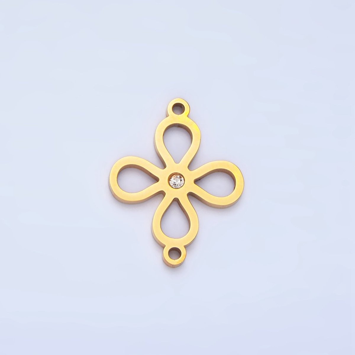 Stainless Steel CZ Lucky Charm Four Leaf Clover Charm Connector in Gold & Silver | F - 412 - DLUXCA