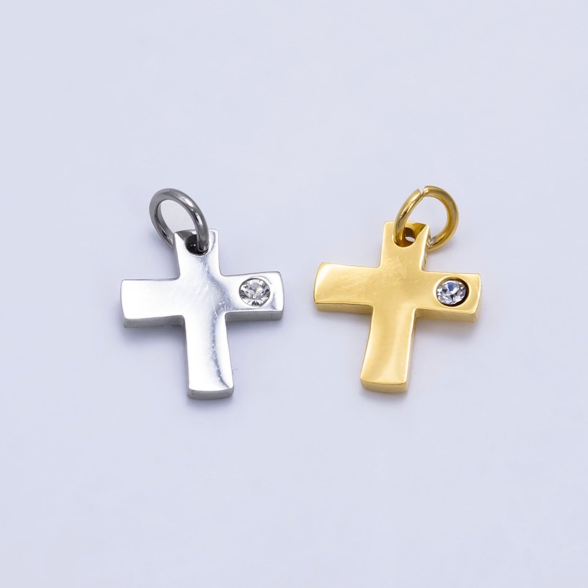 Stainless Steel CZ Minimalist Cross Charm in Gold & Silver | P1294 - DLUXCA